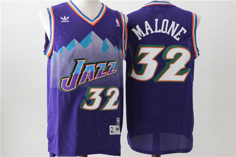 Men Utah Jazz #32 Malone Purple Throwback NBA Jerseys